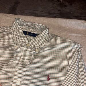 Ralph Lauren Men’s Button-Down Check Shirt in White with Green & Blue